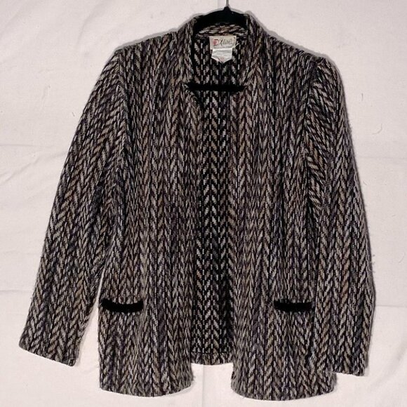 Vintage D’Allairds Brown Black Herringbone Acrylic Mohair  Wool Blend Cardigan S - Picture 10 of 10